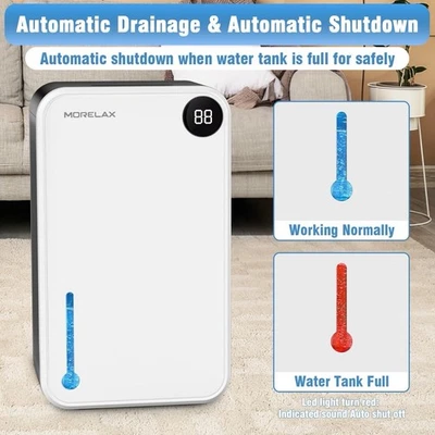 Morelax Dehumidifier for Home Bedroom Bathroom, 95oz Tank, Auto Shutoff