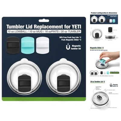 Repuesto de tapa de vaso magnético para YETI 20 oz - Paquete de 2 sin BPA con deslizador Foto 1 de 4