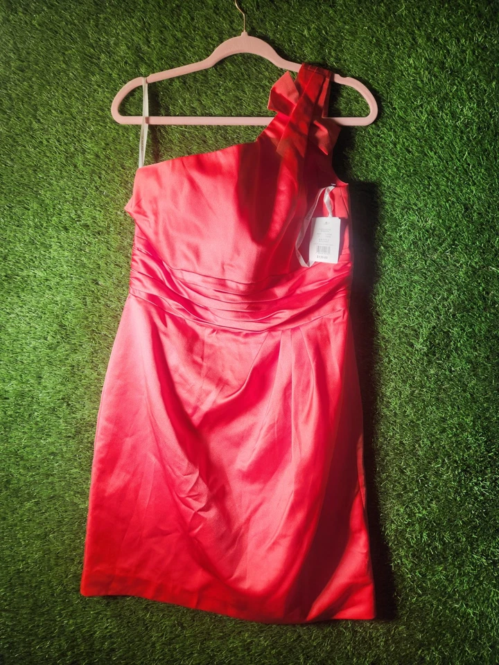 DAVIDS BRIDAL Women's 12 Pink Guava One Shoulder Satin Dress Bridesmaid Formal - Image 1 of 4