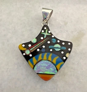 Colgante Navajo Multi-Piedra Incrustación Plata 925 Nativo Zuni Sol Celestial Cielo Estrellado - Imagen 1 de 6
