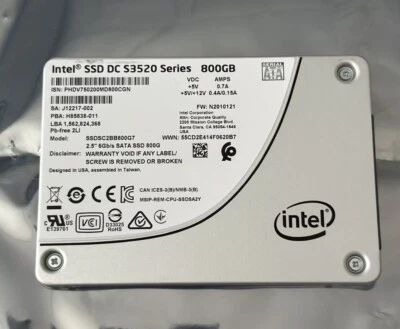 SSDSC2BB800G7 Intel S3520 Series 800GB 2.5in SATA 6Gbps SSD - Image 1 of 2