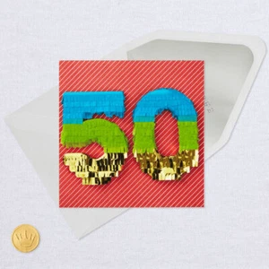 50th Birthday Card by Hallmark Signature ~ 50th Birthday ~ 50 Shaped Pinata  - Picture 1 of 2