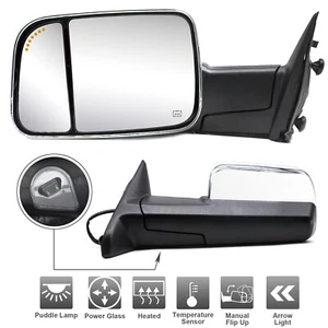 Towing Mirrors For 2011-2016 Dodge Ram 3500 Power Heated Arrow Signal Chrome Cap - Picture 1 of 8