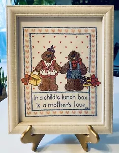 Bucilla FINISHED COMPLETED cross stitch sampler 63279 lunch box love Framed - Picture 1 of 7
