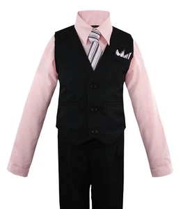 Formal Boys Pinstripe Vest Suit Set with Dress Shirt, Tie, Vest and Pants 2T-14 - Picture 1 of 14