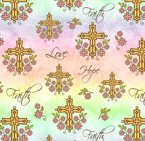 Christian Faith Devotional Corss Floral Fleece Fabric 60" by the Yard No sew DIY - Picture 1 of 10