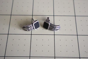 Vintage 925 Sterling Silver Black Earrings Marcasites - Picture 1 of 7