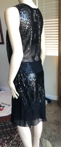 DKNY 2 PC SEQUIN/CHIFFON SKIRT &TOP SHEER MIDRIFT - Picture 1 of 5