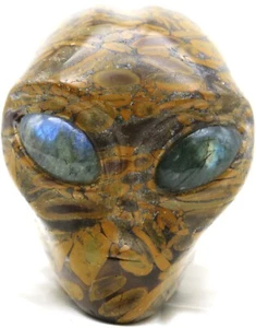 XL Marvelous BAMBOO STONE Sculpture ALIEN Head LABRADORITE Crystal Gemstone Eyes - Picture 1 of 7