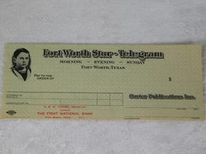 Vintage Fort Worth Star Telegram Amon G Carter Blank Bank Check - Picture 1 of 5