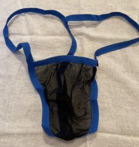 Men's Black & Blue Mesh Thong - Picture 1 of 4