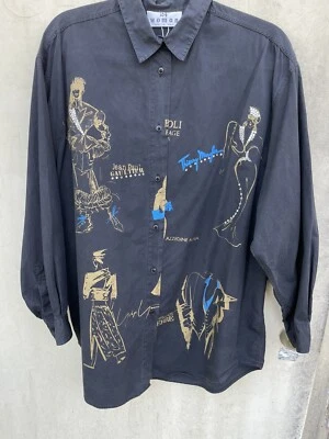Camisa de algodón negra de gran tamaño vintage años 90 Italia Gaultier Mugler Ferre años 80 Montaña Foto 1 de 4