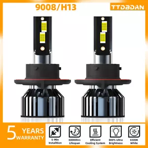 H13/9008 LED Headlight Bulbs Kit High/Low Beam Super Bright 6000K Cold White - Picture 1 of 10