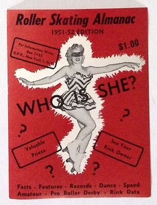 1951-52 Patinaje sobre ruedas Almanaque Mujer Misteriosa Etiqueta Publicitaria 4x5,25" - Imagen 1 de 2