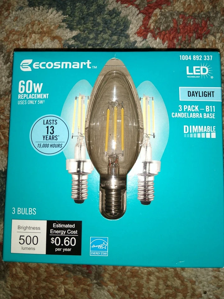 Ecosmart 60 Watt Daylight B11 Dimmable LED Candelabra Base Light Bulbs 3 Pack - Image 1 of 1