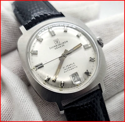 Raro reloj para hombres Sigma-Valmon Geneve automático ETA 2452 fecha 34 mm acero reparado Foto 1 de 4