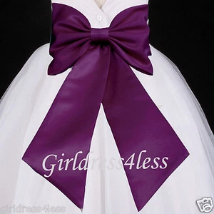 Wedding Flower Girl Dress Sash Bow Waistband Belt S M L 6M 12M 18M 2 4 6 8 10 12 - Picture 1 of 18