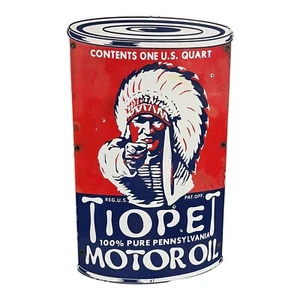 Rare Large Tiopet Motor Oil Heavy Porcelain Metal Chief Gas Oil Sign - Picture 1 of 8