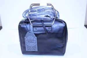 Purse Satchel Bag Black with Shoulder Strap and Dual Retro Metal Handles - Picture 1 of 12