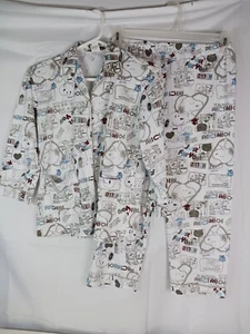 Peanuts Snoopy 2 Pc Pajama Set Charlie Brown Kids Size Button Down - Picture 1 of 3