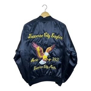 Vintage Satin Bomber Sports Jacket Fraternal Order of Eagles FOE TC Michigan L - Picture 1 of 9
