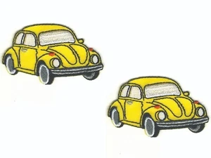 Gelber Käfer Auto Patch Verblender rechts bestickt Bügelbild Aufnähen 2 Stück - Bild 1 von 2