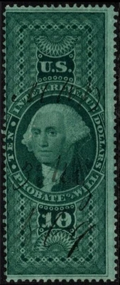 1862-71 United States Revenue Scott #- R96 $10 Probate Of Will George Washington - Image 1 of 4