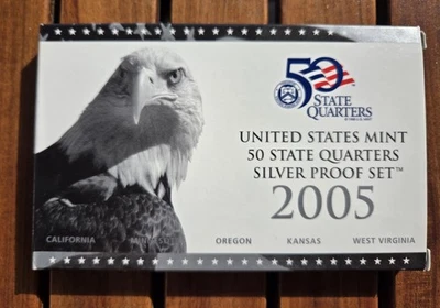 2005 U.S. Mint 50 State Quarters Silver Proof Set – Original Box & COA - Image 1 of 4