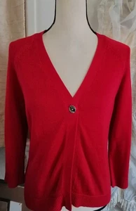 Chaps Damen M Strickjacke V-Ausschnitt ein Knopf rot 3/4 Arm klassisch adrett - Bild 1 von 3