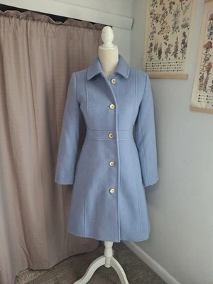 NUEVO CON ETIQUETAS J Crew Abrigo de Día para Dama Azul Claro Abrigo de Guisante Largo Medio Mezcla de Lana Forrado Talla 0 Foto 1 de 4