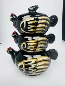 Vintage Three chicken Stackable Tea Pot Brown tan gold creamer and sugar - Picture 1 of 14