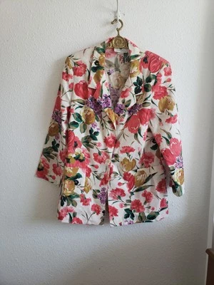 Chaqueta Blazer Vintage Worthington Floral Mezcla Lino Talla 12 Hecha en EE. UU. Foto 1 de 4