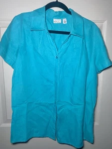 Kim Rogers Turquoise women's button-up shirt 100% linen size XL - Picture 1 of 3