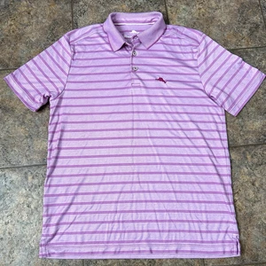 Tommy Bahama Mens Polo Shirt Sz M Lightweight Cotton Blend Purple Stripe - Picture 1 of 3