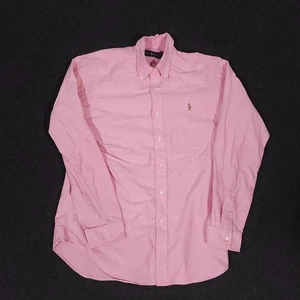 Polo Ralph Lauren Oxford Button Down Shirt Men Large Pink Long Sleeve Flesh Pony - Picture 1 of 15