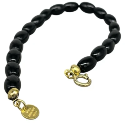 BRACCIALE FEMMINILE MADE IN ITALY PIETRE DI ONICE NERO LISCE OVALI ARGENTO 925 - Immagine 1 di 4
