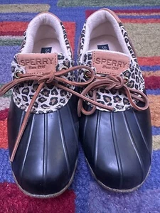 Sperry Top Sider Rubber Low Duck Boots Leopard Print - Women's Size 6.5 - Picture 1 of 5