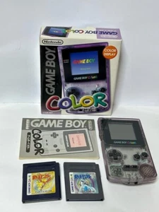 Nintendo Game Boy Color Clear Purple GBC-001 W/Box +Free Silver Gold Game Tested - Picture 1 of 2