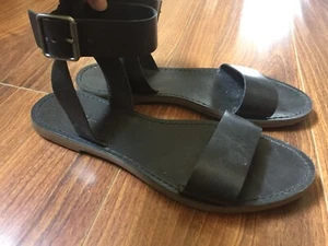 Madewell The Boardwalk Black Leather Ankle Strap Flat Sandals Sz 7.5 - Picture 1 of 4