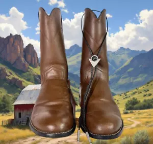 Justin Basics Cowboy Boots Mens 10.5 EE Brown Leather Man-Made Vamp JB3001 - Picture 1 of 15
