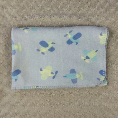 Manta de bebé Circo Airplane azul polar amarillo verde borde cosido Lovey Plane Foto 1 de 4