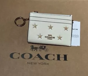NWT COACH Wallet Mini Skinny Id Card Case Keychain Chalk w Gold Star Print CW876 - Picture 1 of 6