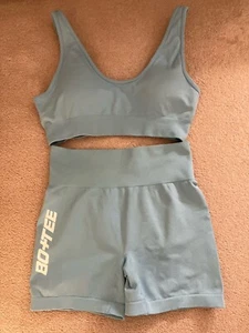 BO+TEE GYM/YOGA SET MATCHING TOP & SHORTS SKY BLUE SIZE L - Picture 1 of 8