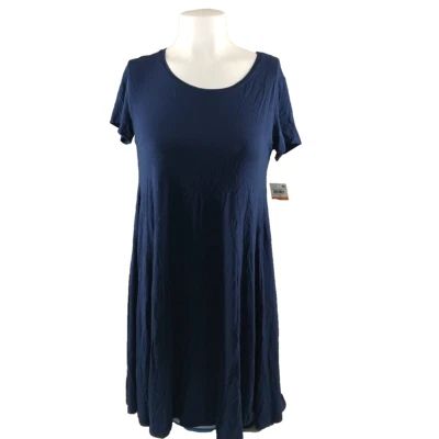 NWT style and Co women t-shirt dress flare Petite SMALL blue Rayon Pullover - Image 1 of 4