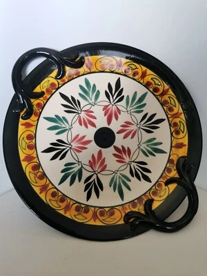 Plat Assiette Avec Anses Faïence Saint Jean De Bretagne Fait Main 1959 Vintage - Photo 1/4