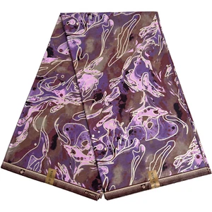 Perfume de lujo Ankara púrpura adornado con oro digital de tela africana 100 % algodón - Imagen 1 de 18