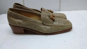 Stuart Weitzman Tan Patent Leather Slip On Heel Loafer Tassel Women's Shoe 7(2A) - Picture 1 of 8