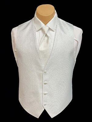 Men's Shiny Silver Tuxedo Vest with Tie Bow or Long Groom Prom Wedding Party - Image 1 of 3