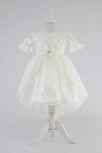 Conjunto de vestido con lazo de bautizo de encaje floral para bebés niñas con flores y diadema - Imagen 1 de 8