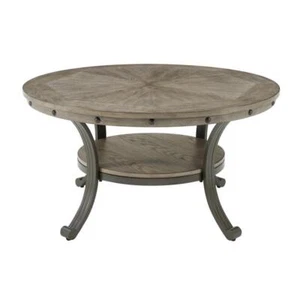 Powell Company Coffee Table 36"x36"x19" Rustic Umber Brown Round Wood Top Indoor - Picture 1 of 4